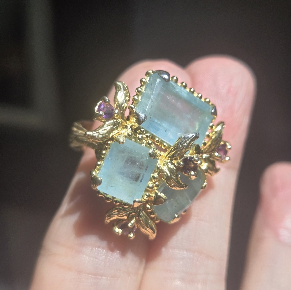 HOST PICK! 🎉🎊 Aquamarine & Amethyst sterling & gold ring sz7.75 - Picture 4 of 10